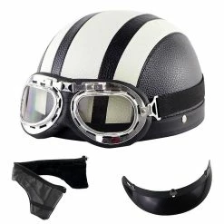 Unbranded Casque Harley Moto Demi-visage Casque En Cuir Avec Lunettes Anti-uv 54-60cm