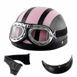 Unbranded Casque Harley Moto Demi-visage Casque En Cuir Avec Lunettes Anti-uv 54-60cm