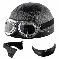 Harley Helmet Casque Harley Moto Demi-visage Casque En Cuir Avec Lunettes Anti-uv 54-60cm
