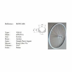 Roue Vélo - Roue Arrière Vélo - Diamètre 650C (Etrto : 37X590) 6 Vitesses - Argenté - Avis / Test
