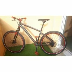 Vélo Urbain Rockrider -VTT électrique semi-rigide Soldes Magasin velo 275 single speed noir et rouge 2